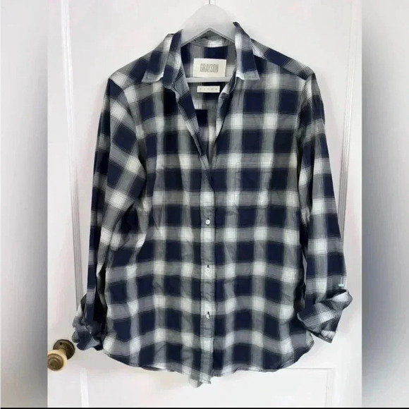 Grayson The Hero Button Up Shirt Blue Lightweight Plaid Long Sleeve Size L - Picture 1 of 5